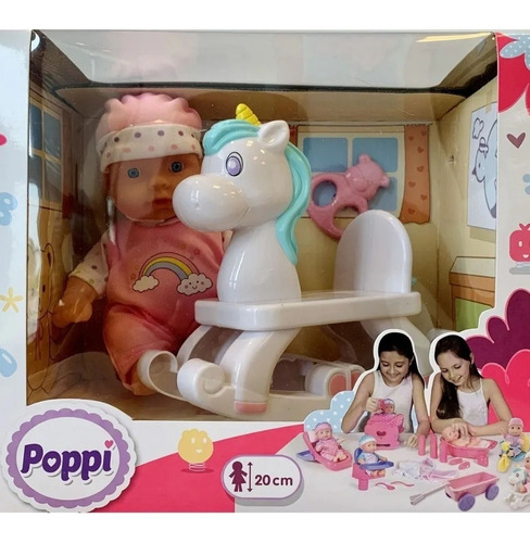 Imagen 6 de 6 de Bebe Bebote 20 Cm Con Caballito Y Accesorios Poppi