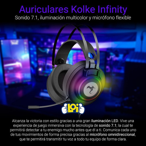 Imagen 3 de 4 de Auriculares Kolke Infinity 7.1 Luces Led Pc Ps4 Xbox One Loi
