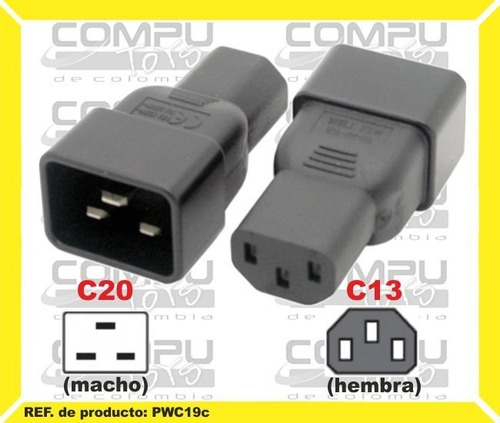 Cable C20 Macho A C13 (hembra) Ref: Pwc19c Computoys Sas