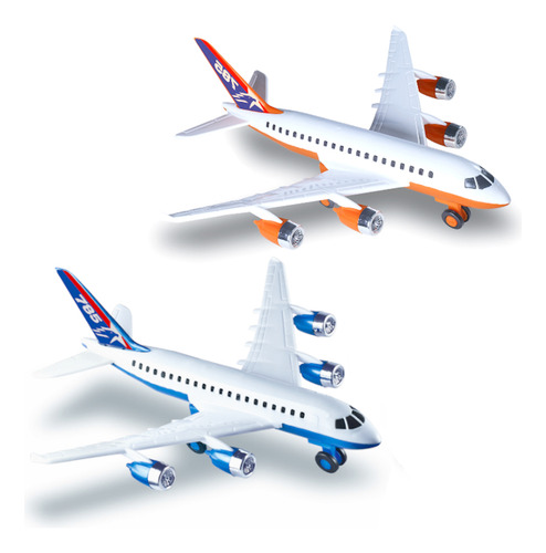 Kit 2 Avião Jato Airbus 36cm Aviãozinho Brinquedo Realista