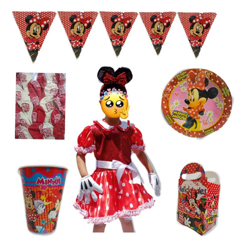 Mimi Minnie Mouse Roja Artículos Fiesta Disfraz Paquete 3