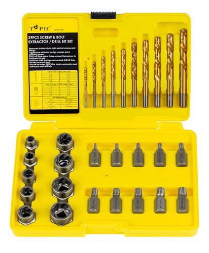 Topec 29pcs Toma De Extractores De Pernos Y Broche De Taladr