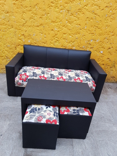 Sillón Sofa 3 Lugares Minimalista Mesa Y 2 Puff !