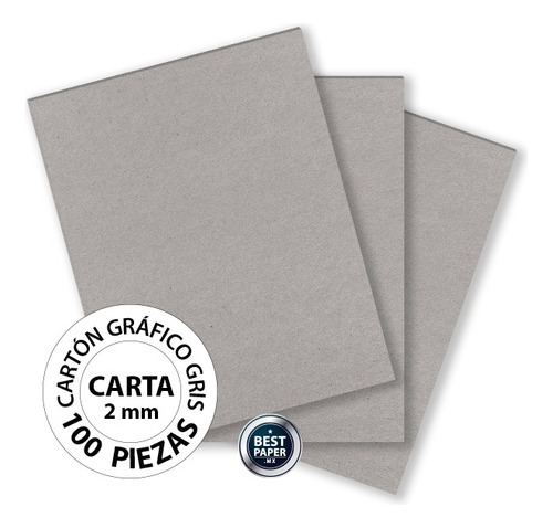 Carton De Agua Gris Carta 2.00 Mm - 100 Piezas
