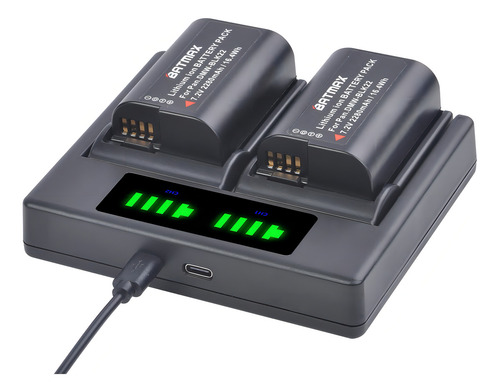 Batmax - 2 Baterías Dmw-blk22 De 2280 Mah + Cargador Usb Dual Led Con Puerto Tipo C Para Cámaras Panasonic Lumix Dc-s5 Gh5 Ii, Dc-s5kk, Gh5, Gh6, Gh5m2, Gh5 Mark Ii