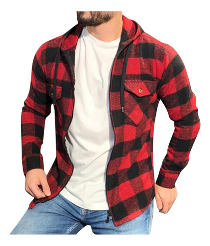 Chamarra Cómoda Informal For Hombre Con Camisa A Cuadros