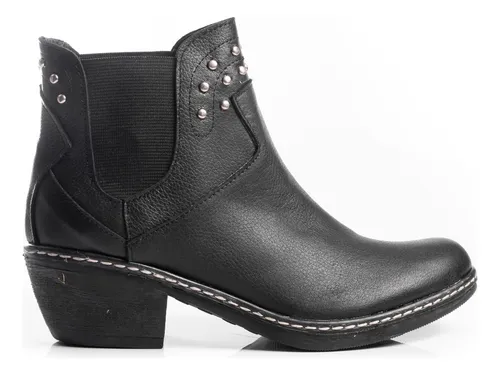 Botas Zapatos Mujer Elastizadas Botinetas De Cuero Negro
