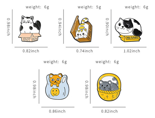 5pcs Cartoon Cat Enamel Brooches Kitten Brooch Pins For