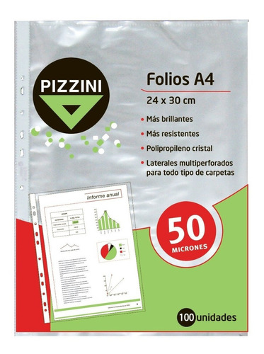 Folios Pizzini A4 Pack X 100 Unidades Resistentes Gruesos