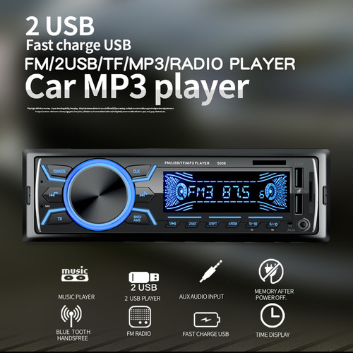 Radio Estéreo De Coche De Carga Rápida Bt Autoradio Dual Usb
