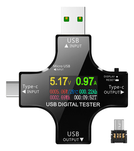 Testador Usb-c 2 Em 1 Com Ips Lcd, Bt App E Conector Otg