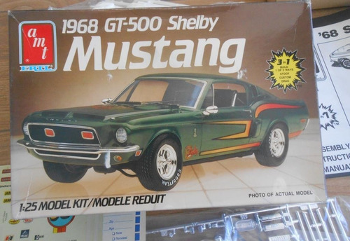 3 En 1 Amt Coche Armar Ford Mustang Gt-500 Shelby 1/25 1968
