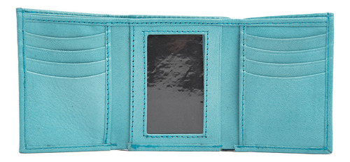 Cartera Hombre De Piel Billetera Triple De Cuero Caballero Azul