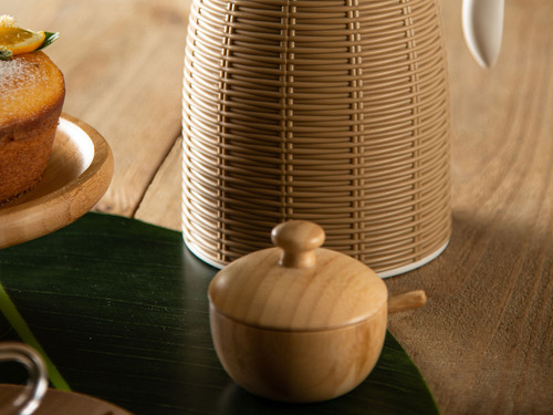 Porta Mantimento Pote Acuçar Acucareiro De Bambu C/ Colher Cor Natural