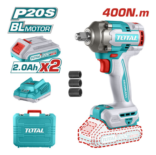 Llave De Impacto 20v 400nm 1/2'' Motor Bl Con Baterías Total