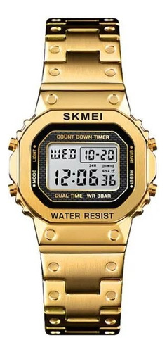 Skmei - Reloj Digital 1433gd Para Mujer Correa Dorado Bisel Negro