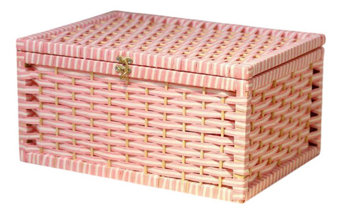 Cesta De Armazenamento Com Tampa Organizadora Caixa Rosa