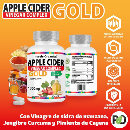 Imagen 7 de 8 de Vinagre De Manzana Gold 100% Organico 90 Capsulas