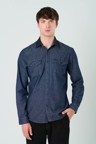 Vélez Camisa Alcor Manga Larga De Algodón Hombre Azul Oscuro