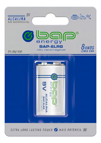 Bateria 9v Super Alcalina C/1 Unidade Bap-6lrg Bap Energy