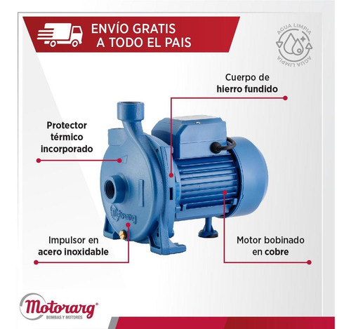 Bomba Centrifuga Motorarg 1/2 Hp Elevadora De Agua Bc 50 M