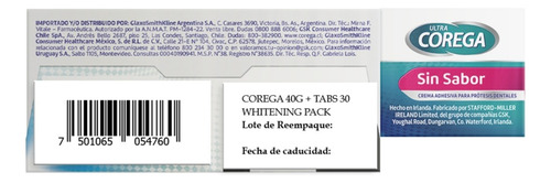 Pack Crema Adhesiva Corega 40 Gr + Corega 30 Tabs Whitening
