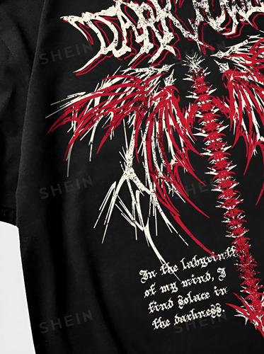 Shein Remera Hombre Romwe Alas Negra