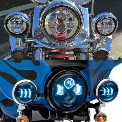 Kit Faro LED De 7" Y Pasos De 4.5" Para Harley Softail Deluxe FLSTN | DOT | 8000 Lúmenes