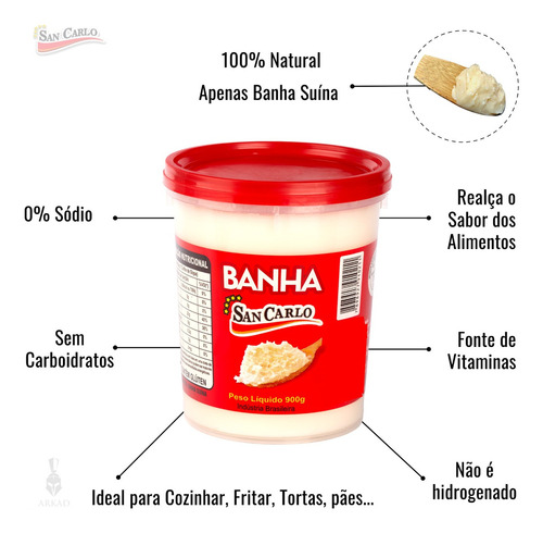 Banha Suína 100% Natural 900 G, Gordura De Porco 1 Litro