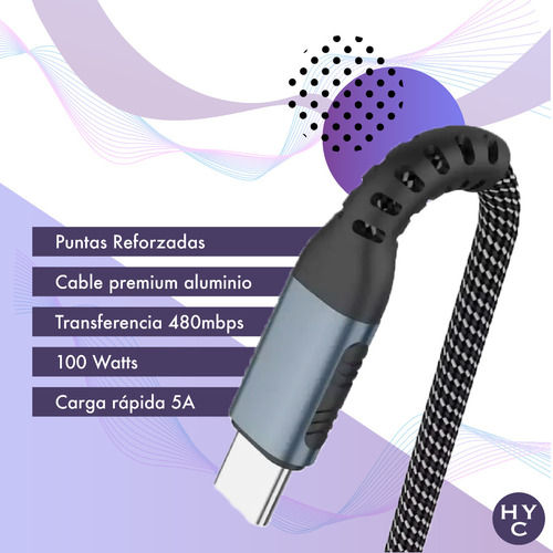 Imagen 8 de 10 de Cable Carga Usb C A Usb C 2 Metros Compatible Con Macbook