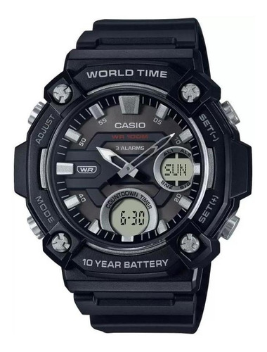 Reloj pulsera Casio AEQ-120 con correa de resina color negro - fondo negro/gris