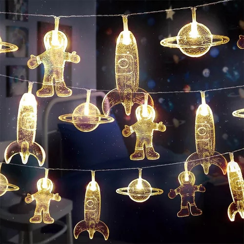Para Astronauta Con Cadena De Luces De Colores Pequeña