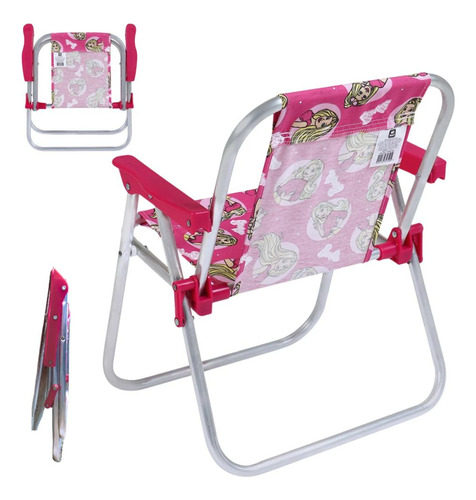 Cadeira De Praia Infantil Barbie Rosa Dobravel Aluminio Bel