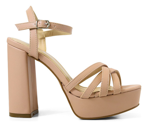 Sandalia Dama Lady Paulina Tacon De Plataforma Alto Beige Se