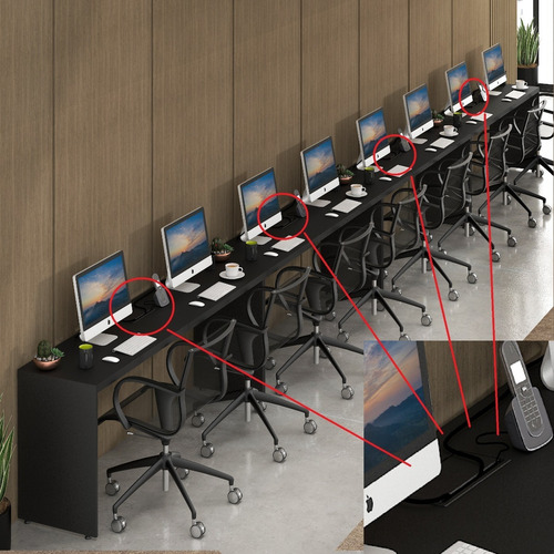 Imagem 3 de 6 de Mesa Escritório Plataforma 8 Lugares 7,20 Parede Caixa Toma