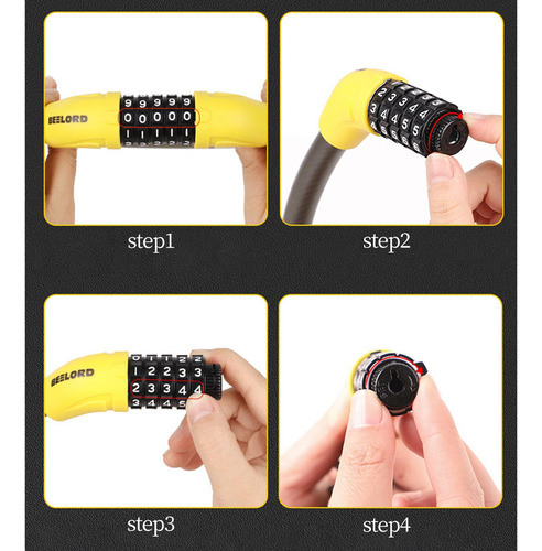 Cable De Bloqueo De Bicicleta Seguro Antirrobo Bloqueo Negro