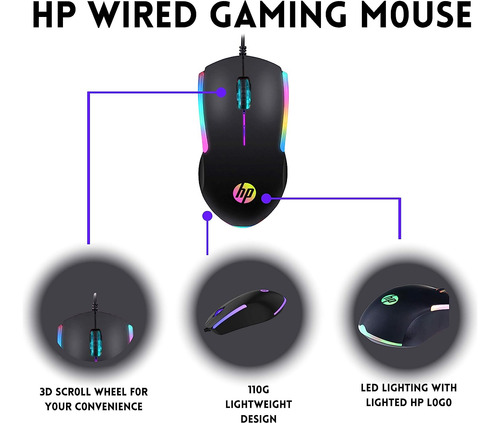 Mouse Hp Gamer Con Sensor Led De Iluminación Óptico, 7 Color