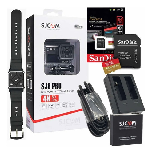 Sjcam Sj8 Pro 4k + Bateria + Pulso + Controle Remoto + 64gb