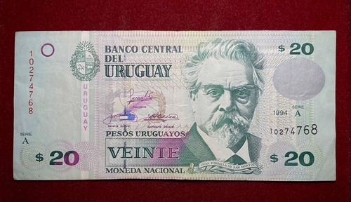 Billete 20 Pesos Moneda Nacional Uruguay 1994 Serie A