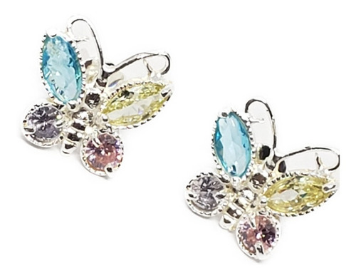 Aretes De Mariposa 4 Zirconias De Plata 925 Y Estuche G2