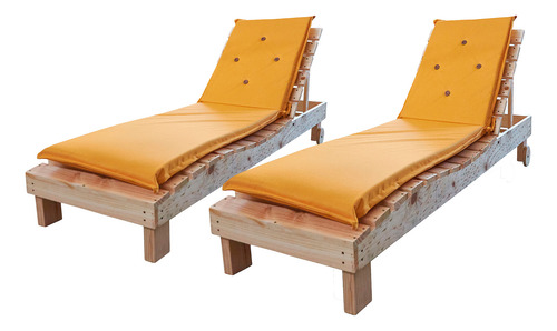 Reposeras Con Cojin Mostaza Y Mesa De Madera (pack)