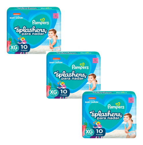 Kit 3 Pacotes Fralda Pampers Splasher Praia Piscina Tam Xg