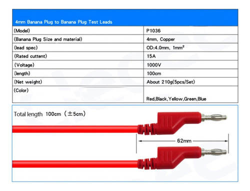 30pzas Cable Banana Caiman P1036 Banana 1m 4mm Alta Calidad (Usado)