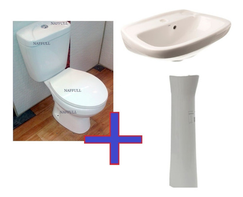 Imagen 1 de 6 de Combo Inodoro, Mochila Apoyo Dual, Tapa, Pileta Con Pie: Naffull