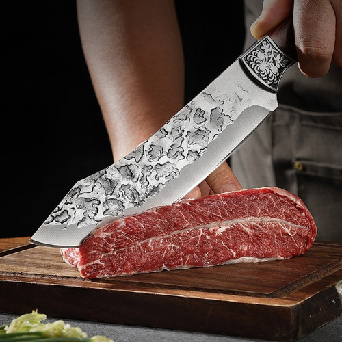 Cuchillo Forjado Acero Inoxidable Mango Madera Con Funda