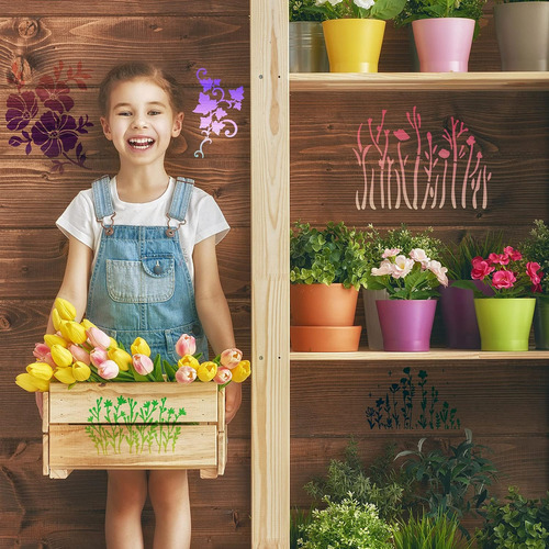 Juego De Plantillas Con Flores, Reutilizables, Para Bricolaj