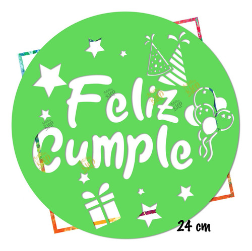 Stencil Plantilla Feliz Cumpleaños 24 Cm Decoracion Tortas