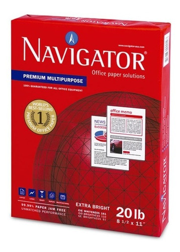 Imagen 1 de 1 de Papel Bond Carta Navigator 20lb Multiproposito Extra 500hjs