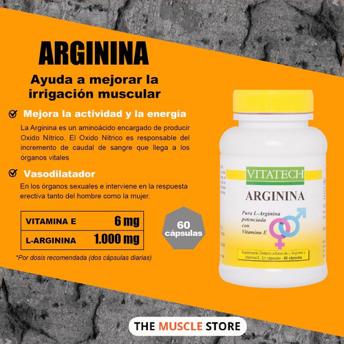 Imagen 2 de 10 de Arginina Vitatech X 60 Capsulas Aminoácidos