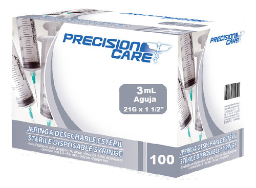 Jeringa Desechable Precision Care 3ml X 21g X 1 1/2 Capacidad En Volumen 3 Ml